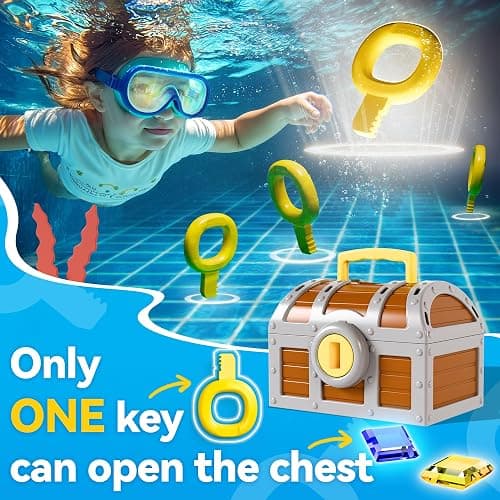 Funscape Kids Diving Pool Toy, Large Treasure Chest Water Dive Game W/Keys Gems Fish, Toddler Outdoor Swimming Treasure Box Playset, Fun Summer Swim Party Gifts 3 4 5 6 7 8 10 12 Year Old Boy Girl thumbnail 4