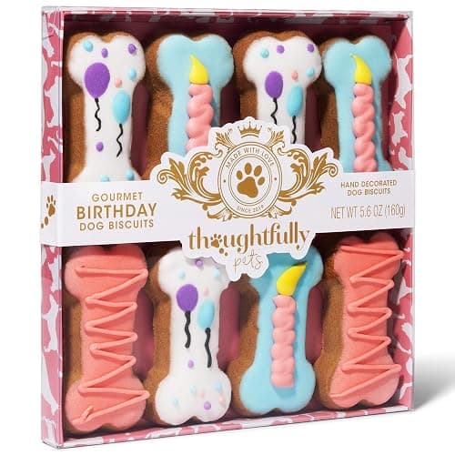 Thoughtfully Pets, Pink Dog Birthday Cookie Gift Set, Hand Decorated Crunchy Dog Treats in Bone Shapes, Great for Birthdays, Set of 8 thumbnail 5