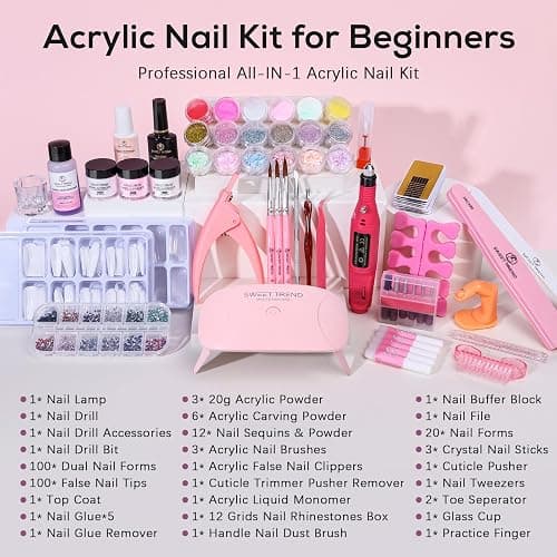 Acrylic Nail Kit for Beginners: Professional Acrylic Powder Set with Everything for Starter - U V Light Nail Drill and Liquid - Full Tools Decoration Tech Gifts for Home Salon Women thumbnail 2