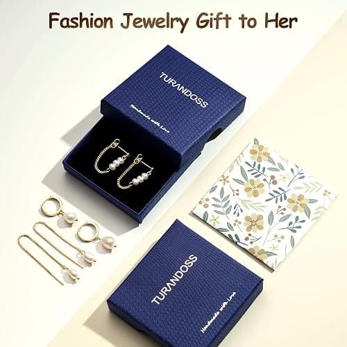 Turandoss Pearl Earrings Set for Women Trendy Dainty Pearl Dangle Hoop Earrings Mismatched Threader & Stud Earrings Stack 14K Gold Plated Jewelry Multiple Piercings thumbnail 7