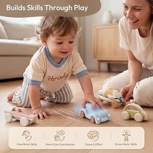 Moonkie Food Grade Silicone Toy Cars for Babies & Toddlers, Push and Go Baby Car Toys 6–12 Months, Hollow Design Infant Toys, Baby Teething Toys 4–6 Months, Birthday Gifts for Boys & Girls, 3 Pack thumbnail 6
