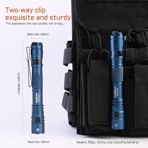 ACEBEAM TAC 2AA EDC Tactical Dual Modes Flashlight Rechargeable, 1400 High Lumens Flashlight, Dual Switch Pocket LED Flashlight, Super Bright Small Flash Light for Emergency, Camping, Home(SFT-25R HI) thumbnail 4