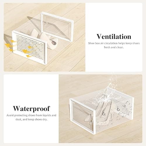 Kuject X-Large Shoe Storage Boxes Organizers Clear Plastic Stackable 12 Pack, Shoe Rack & Holder Substitute, Sneaker Containers, Toy Storage Organizer Bins for Entryway, Closet, Under Bed, White - X-Large - White thumbnail 7