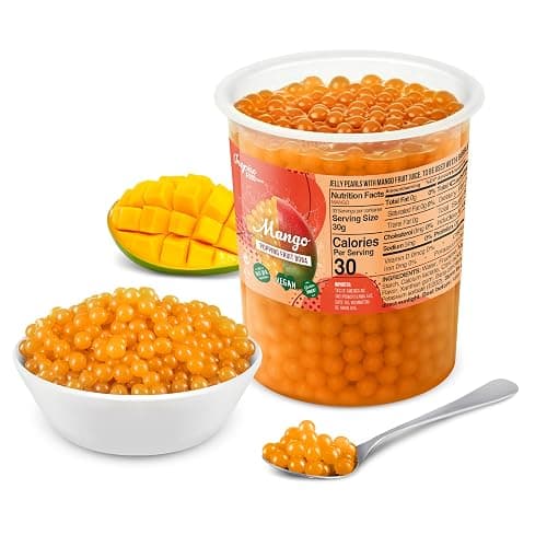 Popping Boba for Bubble Tea - Fruit Pearls, Bursting Bubbles - 1 kg - Mango - NO Artificial Colors - Lower sugar, Real Fruit juice - 100% Vegan & Glutenfree - Image 1