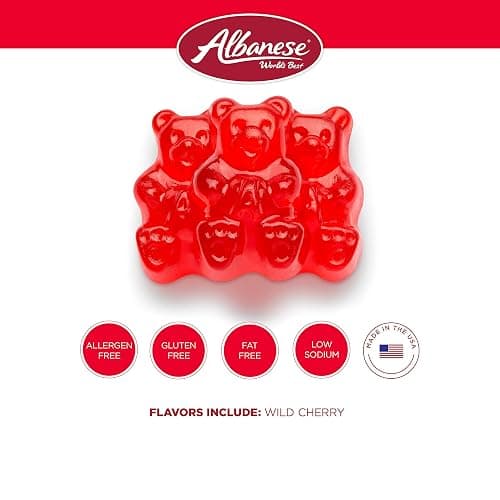 Albanese Candy, Wild Cherry Gummi Bears, 5-pound Bag | Soft and Chewy Gummies, Gluten Free, Fat Free | Natural Flavor & Color | Perfect for Birthday Parties and the Classroom thumbnail 6