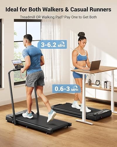 THERUN Walking Pad, 2 in 1 Foldable Treadmills for Home, 2.5HP Under Desk with Handle Bar, 16" Widened Running Belt, with Remote Control thumbnail 2