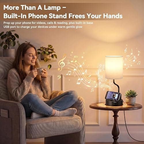 Fenmzee Bedside Lamps for Bedroom Set of 2 - Table Desk Lamp for Nightstand | 15" Table Lamp for Living Room with Pen Holder & Phone Stand, USB A+C Port, AC Outlet, 3 Color Temperature, LED Bulb Included thumbnail 5