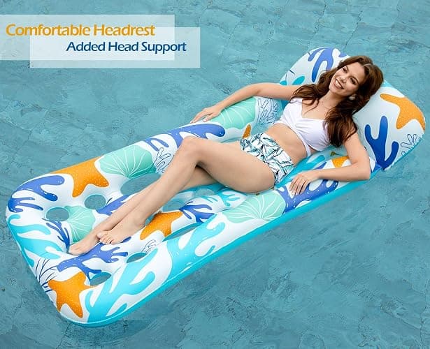 Jasonwell Inflatable Pool Float Lounge - 2 Pack Floaties Rafts for Adults Floating Lounger Sun Tanning Floats Cool Water Floaty Swimming Lake Beach Party Toys (BlueBeige) thumbnail 2