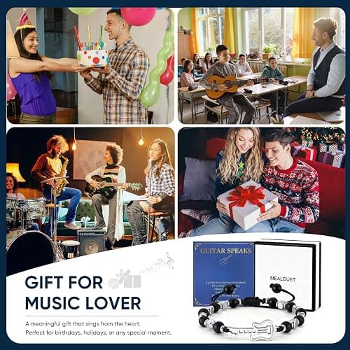 Stocking Stuffers Music Lover Gifts for Men Women : Christmas 2025 Gift Handmade Adjustable Natural Gemstone Stainless Steel Musical Note Bracelet,Student Teacher Appreciation Music Themed Gifts thumbnail 2