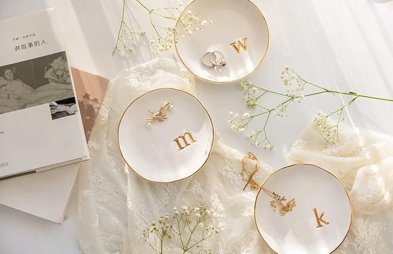 COLLECTIVE HOME - Ceramic Jewelry Tray, Decorative Trinket Dish for Rings Earrings Necklaces Bracelet Watch Keys, Birthday Mother's Day Christmas Gift for Women, 4.75", White Surface (C) thumbnail 4