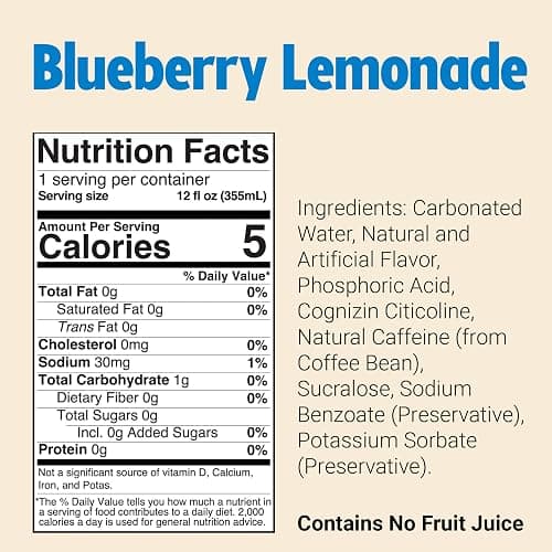 BUM Sugar-Free Energy Drink, Blueberry Lemonade - Lightly Carbonated & No Artificial Colors, Natural Caffeine & Citicoline for Energy & Focus, Brain Boost & Workout Sports Beverage - 12 oz, Pack of 12 thumbnail 2