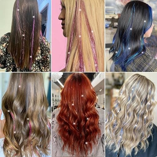 YUBTY Hair Tinsel Kit 20 Colors 4800 Strands Fairy Hair Tinsel Heat Resistant 48 Inches Glitter Tinsel Hair Extensions Highlights Sparkling Hair Tinsel Kit for Girls Hair Accessories Party Festival thumbnail 6