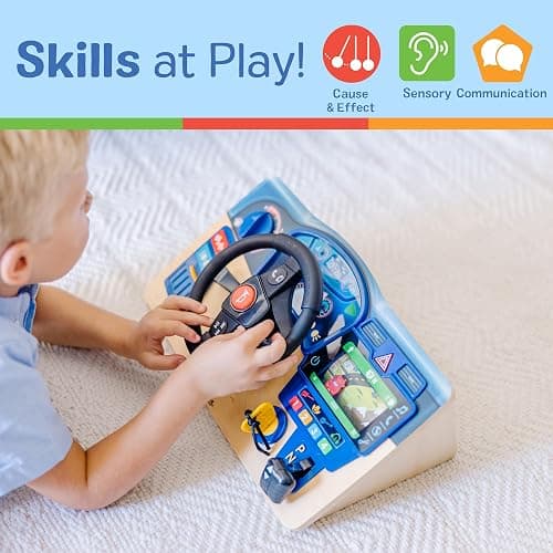 Melissa & Doug Vroom & Zoom, Interactive Wooden Dashboard, Racing Car Steering Wheel Toy, Lights & Sounds, Preschool Learning Toys for Girls & Boys 3+ - FSC Certified thumbnail 5