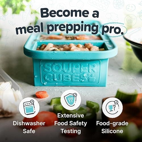Souper Cubes 1 Cup Silicone Soup Freezer Molds with Lids - Soup Cubes with Steel Reinforced Rim - Perfect for Freezing Broth, Rice, Individual Portions, Meal Prepping and More - Aqua - 2-Pack thumbnail 3