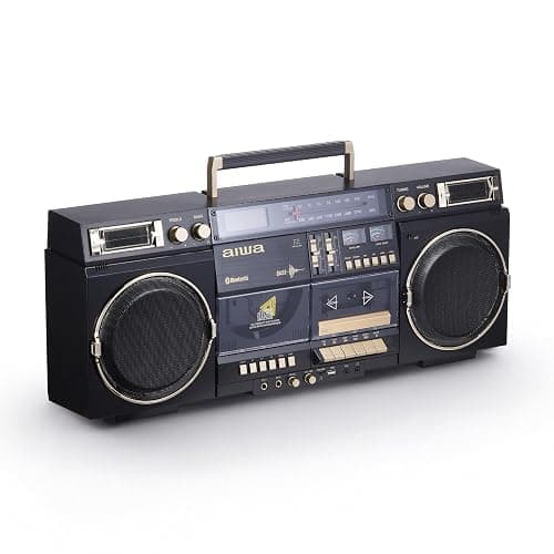 aiwa Retro Boombox BackTrack CD Player with Cassette Recording, Bluetooth 5.0, FM/AM Radio, USB/SD/AUX Inputs, VU Meters, LCD Display, Dual 40W Speakers (Black and Gold) - Image 1
