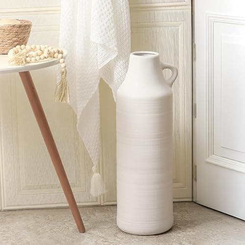 Mitt&Ditt Tall Floor Vase with Handles, 22.8 inch Large Flower Vase, Boho Decorative Pampas Grass Vases, Modern Ceramic Vase for Home Decor, Living Room, Table (White) thumbnail 5