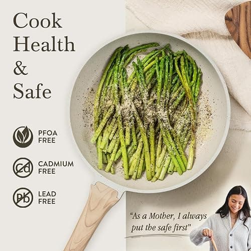 CAROTE 16 Piece Cookware Set, Nonstick Pots and Pans, Induction Cookware Cooking Set with Frying Pans, Saucepans, Saute Pan - Cream White - 16 Piece thumbnail 6