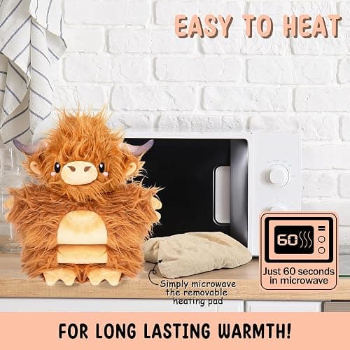 Brown Highland Cow Microwavable & Weighted Stuffed Animals - Unscented Heatable Plush Doll, Cute Cow Plush Toys Gifts for Girls Boys and Kids, Happy Fuel thumbnail 4