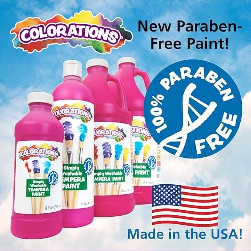 Colorations Paraben-Free Washable Tempera Paint for Kids - 8 Ounce Bottles, Set of 6 Primary Colors, Non-Toxic and Made in The USA thumbnail 2
