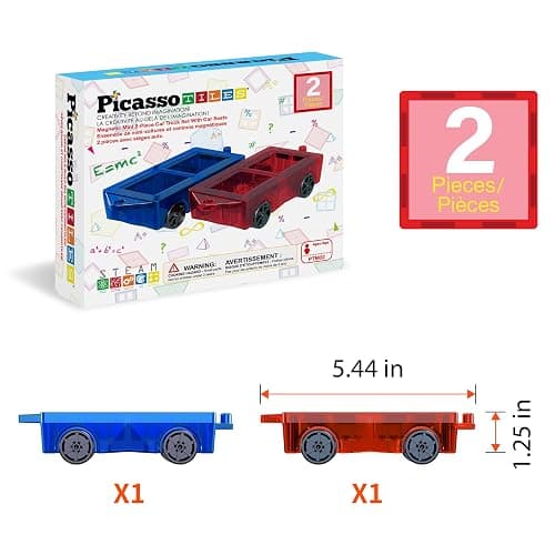 PicassoTiles 2 Piece Car Mini Truck Construction Kit Toy Set Vehicle for Magnetic Blocks Building Tile Sensory Magnet Toys Bricks STEM & Learning Educational School Puzzle Girls Boys Toddlers Ages 3+ thumbnail 3
