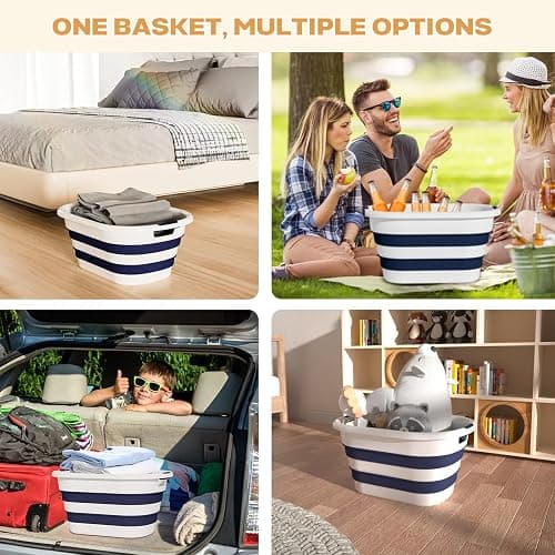 43L(11.5Gallon) Collapsible Laundry Baskets plastic, Pop Up Laundry hamper/Storage Container, Foldable Laundry Basket with Large Capacity,Sturdy,Space Saver (Blue, 2 Packs) thumbnail 5