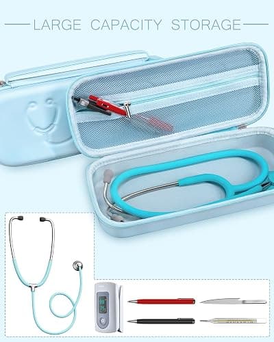 Stethoscope Case for 3M Littmann Classic III & Lightweight II S.E, Blue | for MDF Stethoscope, Hard Shell Carrying Case with Mesh Pocket & Handle, Nursing Students Essential Accessories, Case Only thumbnail 3