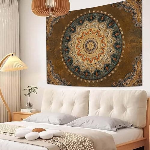 Accnicc Boho Mandala Tapestry Wall Hanging Hippie Bohemian Floral Medallion Indian Tapestry Aesthetic Small Vintage Brown Yellow Meditation Tapestries for Bedroom Living Room Dorm Decor 60 x 44 Inch thumbnail 5