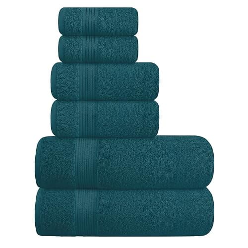 Belizzi Home Ultra Soft 6 Pack Cotton Towel Set, Contains 2 Bath Towels 28x55 inch, 2 Hand Towels 16x24 inch & 2 Wash Coths 12x12 inch, Ideal Everyday use, Compact & Lightweight - Teal - Image 1
