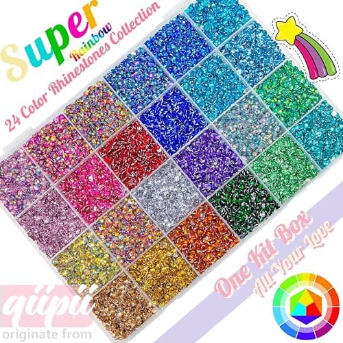 qiipii 24000Pcs 24 Color 3mm Crystal Resin Rhinestones w B7000 Glue for Bedazzling Crafting Flatback Stones Colorful Crystals Gems Diamonds Charms for Nails Eyes Face Makeup Crafting Tumblers Crafts thumbnail 2