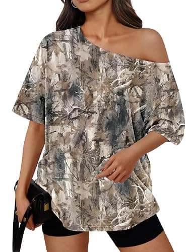 Trendy Queen Womens Off the Shoulder Tops Oversized Summer Spring T-Shirts 2026 - Image 1