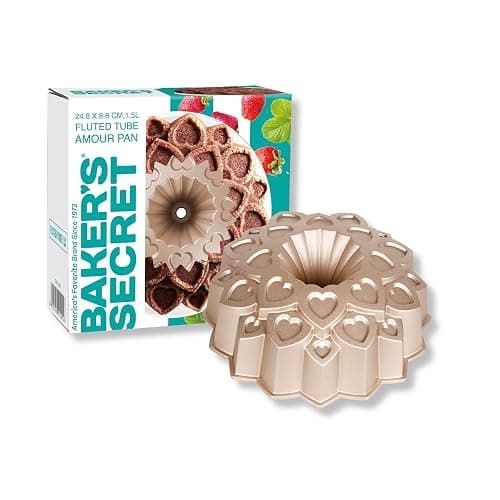 Baker's Secret Nonstick Fluted Cake Pan, Perfect for Fluted Cakes, Die Cast Aluminum Cake Pans, 2 Layers Non-stick Coating For Easy Release, Fluted Cake Pans - (Amour) thumbnail 6
