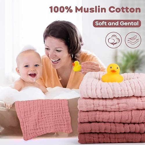 Yoofoss Muslin Baby Washcloths 100% Organic Cotton Face Towels 6 Pack Wash Cloths for Baby 12x12in Soft and Absorbent Baby Wipes (Gradient Pink) thumbnail 3