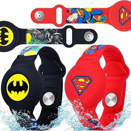 Waterproof Air Tag Bracelet for Kids [2 Pack], Cute Cartoon Air Tag Holder for Kids with Full Coverage Hidden Design, Silicone Airtag Wristband for Child, Healthy Material Red+Black - Image 1