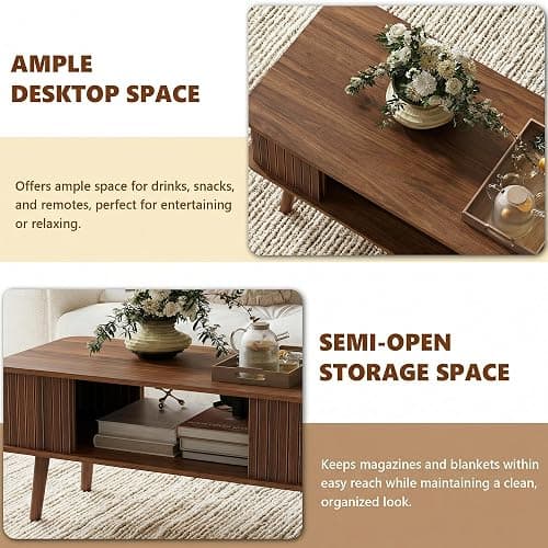 LAZZO Coffee Table with Storage Center Table for Living Room Rectangle Coffee Table with Rounded Edges,Easy Assembly, Walnut thumbnail 3