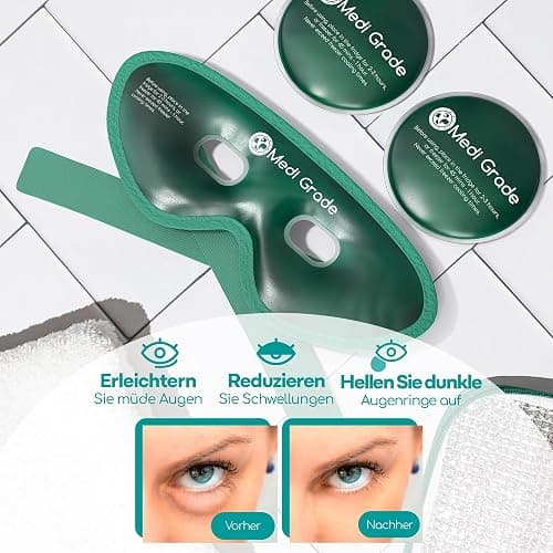 Migräne Kühlmaske Gesicht - Gel Augenmaske Kühlend Wiederverwendbar mit 2x Augen Kühlpads, 1 Lycra-Gewebe, Kühlende Aufbewahrungstasche - Entspannung zu Hause Augenkühlmaske mit Bänder thumbnail 6