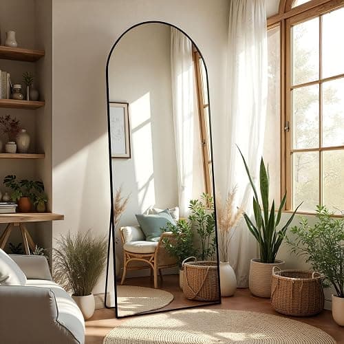 ZENOMIRRIS Arched Full Length Mirror 65"x24" - Floor Standing Body Mirror with Aluminum Frame,Leaning Hanging for Bedroom Cloakroom Living Room Black - Image 1