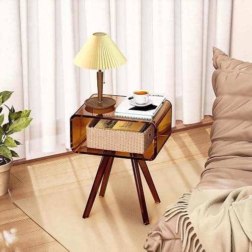 solaround Acrylic Side Table, Acrylic Nightstand Bedside Table for Bedroom (Dark Brown, 16.1'' x 11.8'' x 19.7'') thumbnail 2