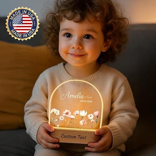 7GEEFT Personalized Baby Gifts for Kids, Custom Baby Shower Birthday Newborn Gifts for Toddler Girls, Custom Flower Acrylic Plaque with Name Night Light for Girl's Room Nursery Bedroom Decor thumbnail 3