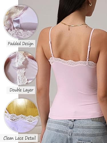 Starrylion Padded Lace Cami Top Double Lined Sexy Tank Top Spaghetti Strap Club Party Shirt thumbnail 5