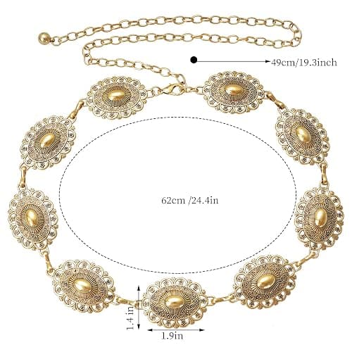Topbuti Western Oval Concho Chain Belt for Women Metal Waist Chain Belt for Dresses Jeans Western Cowgirl thumbnail 2
