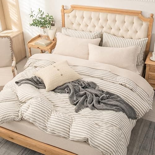 PURE ERA Jersey Knit 4pc Bed Sheet Set 100% T-Shirt Heather Cotton Super Soft Comfy Breathable Fits Mattress Up to 20" Extra Deep Pocket (Heather Beige, King) thumbnail 4