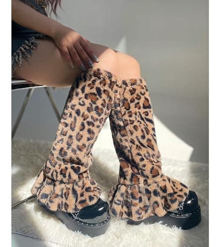 Sexybody Leg Warmers for Women & Girls Y2K Kawaii Fluffy Fur Flared Leg Warmer Furry Goth Grunge Socks Harajuku Leopard thumbnail 2