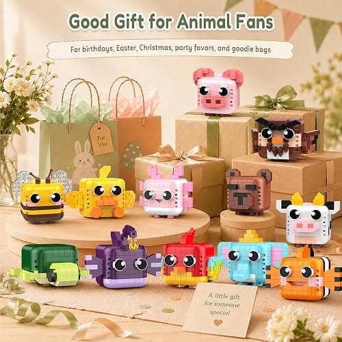 IBLOTIME 12 Pack Mini Animal Micro Building Blocks Set | 12 Mini Animals, Micro Blocks, Bright Colors, Desk Shelf Decor, Party Favors, Birthday Easter Gift, Ages 14+ thumbnail 6