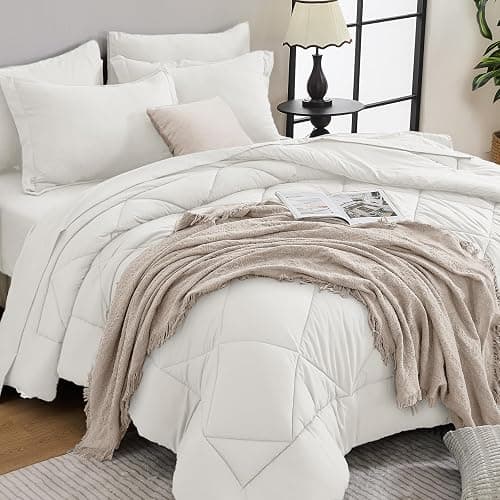 HEVUMYI Ivory Queen Comforter Set - 7-Piece All Season Bed in a Bag Queen, Ultra Soft Bedding Set with Comforter, Flat Sheet, Fitted Sheet, Pillowcases, Pillow Shams - Image 1