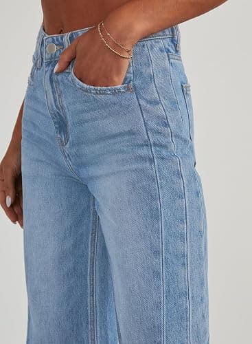 Sidefeel Women's Wide Leg Jeans High Waisted Strechy Raw Hem Zimbaplatinum Denim Pants thumbnail 2