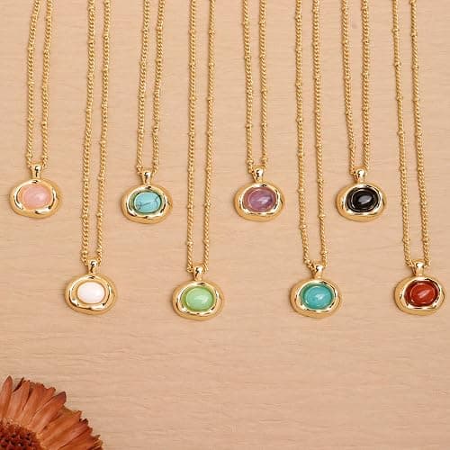 Jean Beau Gold Stone Pendant Necklaces for Women, Chunky Gemstone Dangle Necklace Wedding Prom Fashion Jewelry Gift thumbnail 6