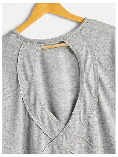 SOLY HUX Women Open Back Tops Workout Backless Tee Casual Athletic Shirts Short Sleeve Oversized Gym T Shirt thumbnail 4