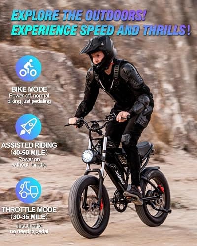 Ridstar Electric Bike for Adults, 1000/2000W, 25/30/37MPH,48V-52V, 20AH,40AH Battery, Max 50-180 Miles Electric Motorcycle, 20" Fat Tire Dirt Bike, Shamano 7-Speed E-Bike thumbnail 6