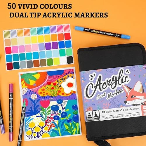 50 Colors Dual Tip Acrylic Paint Pens Paint Markers with Carrying Case, Acrylic Markers for Rock Painting, Wood, Glass, Plastic, Fabric, Ceramic, Painting Kit for Adults and Kids Crafts Supplies thumbnail 4