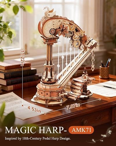 ROKR 3D Wooden Puzzles for Adults - Magic Harp Music Box, Mechanical Model Kit Self-Playing Musical Instrument, DIY Craft Kits, Home Decor & Birthday Gifts, Hobbies for Men Women thumbnail 2